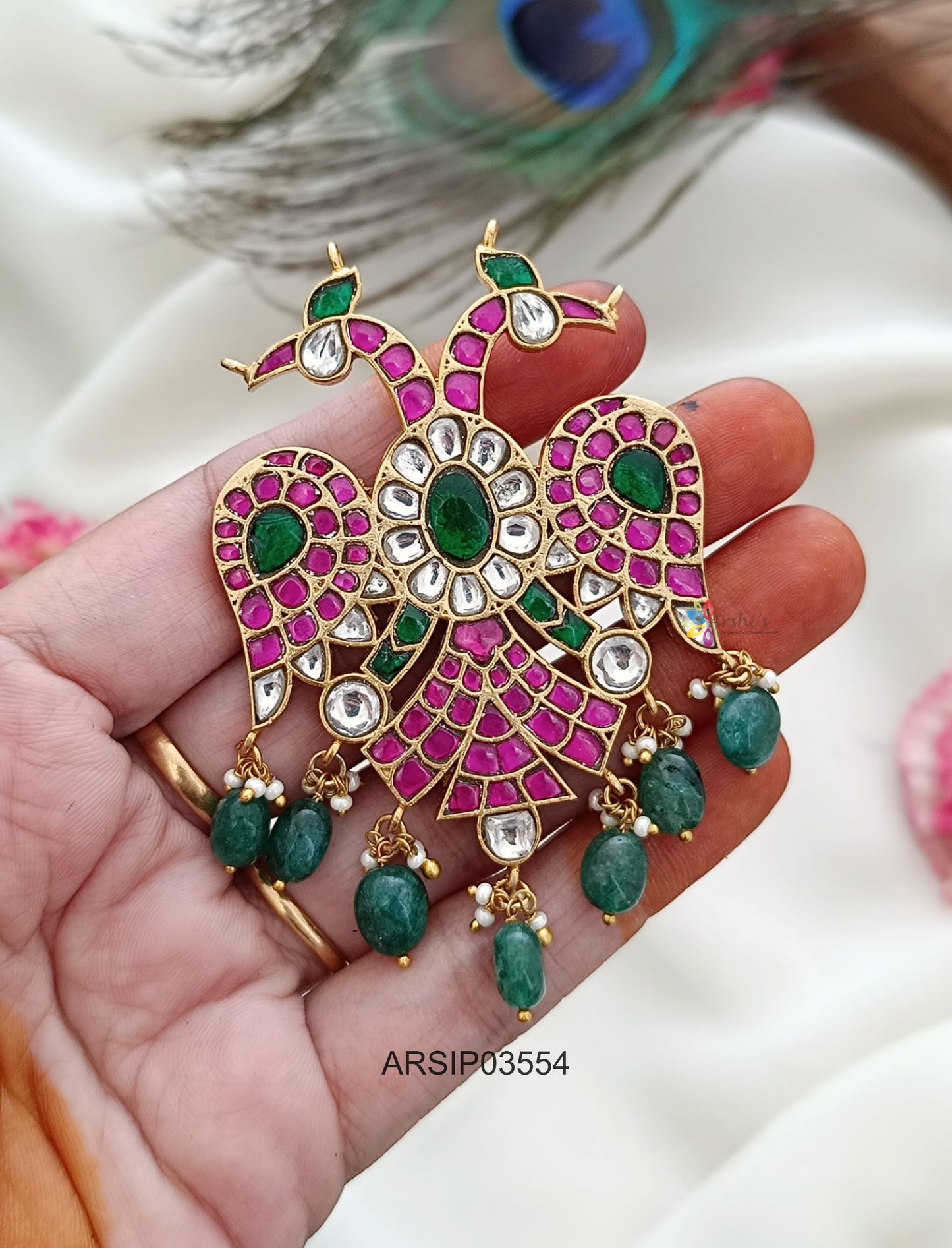 Jadau Kundan Dual Side Peacock Pendant