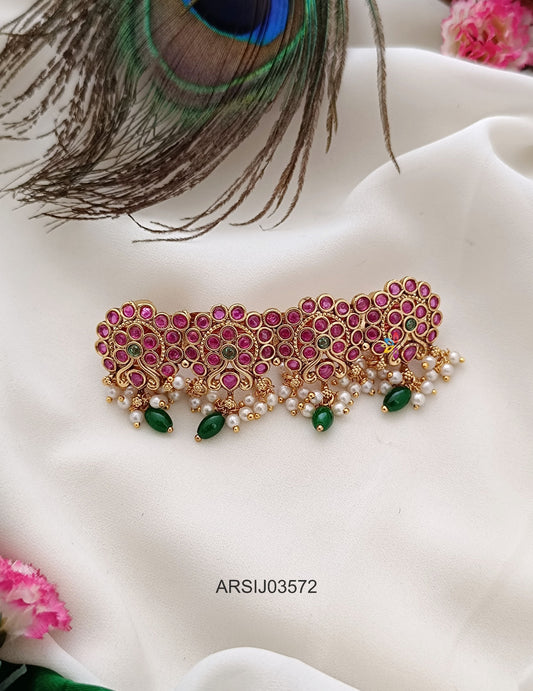Kemp Stone Pearl and Green Drop Hair Clip