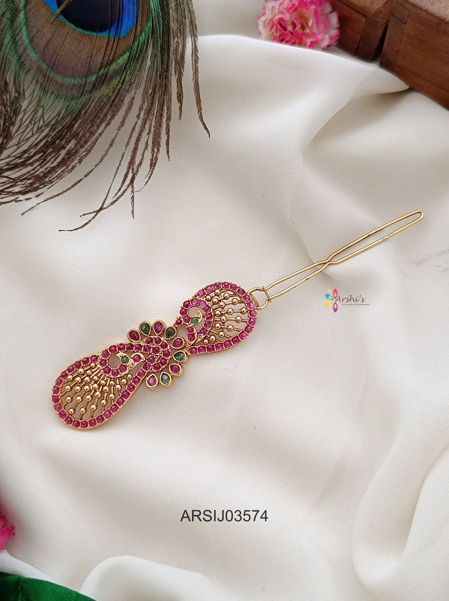Peacock Kemp Stone Hair Clip