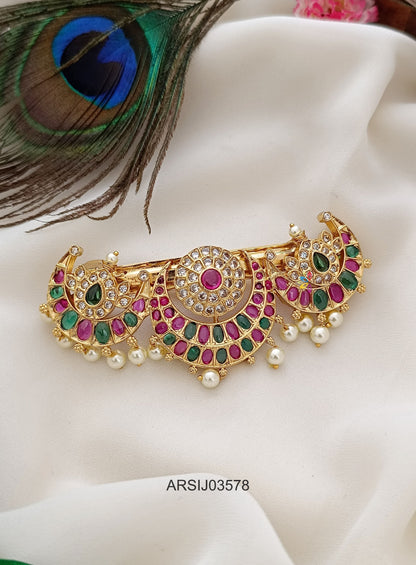 Three Half Moon Multi Stone Hair Clip