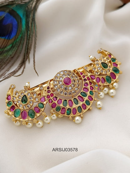 Three Half Moon Multi Stone Hair Clip