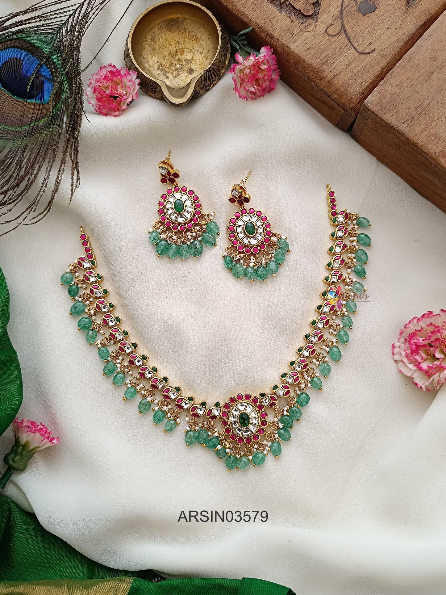 Jadau Kundan Green Drop Necklace