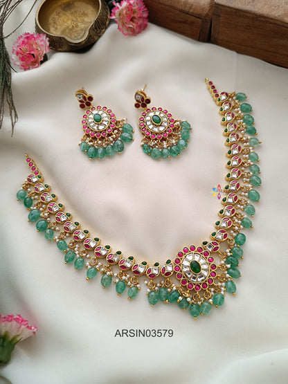Jadau Kundan Green Drop Necklace