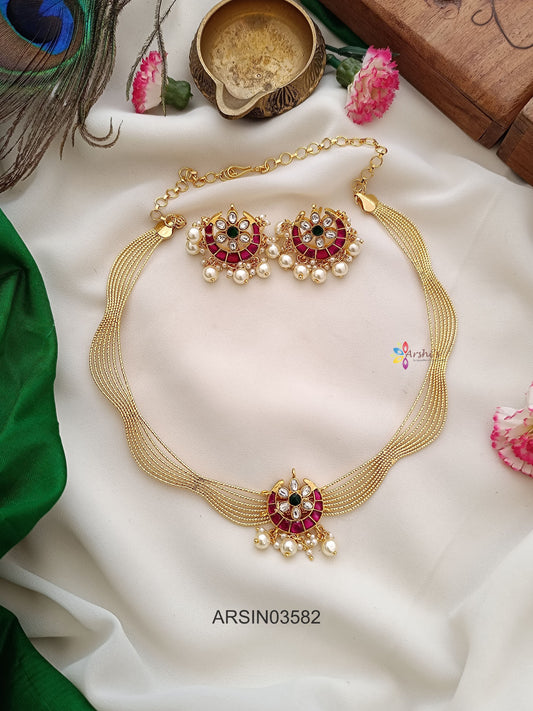 Jadau Kundan Pendant Italian Kante Necklace