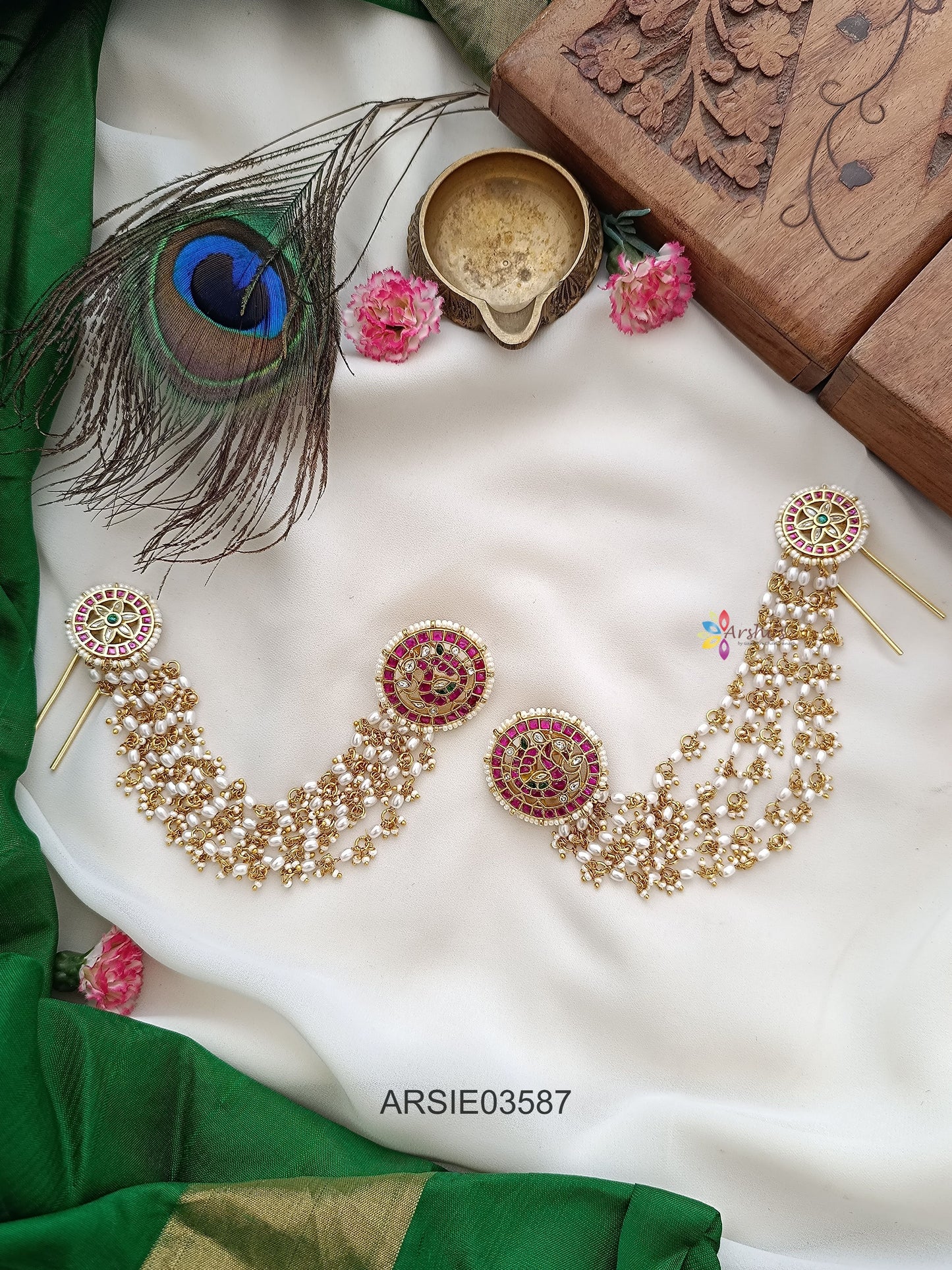 Jadau Kundan Earstuds with Earchains