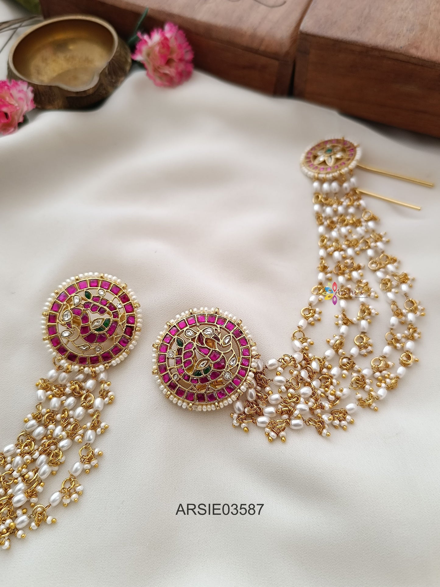 Jadau Kundan Earstuds with Earchains