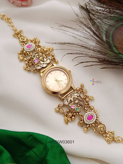 Antique Jadau Kundan Leaf Design Watch