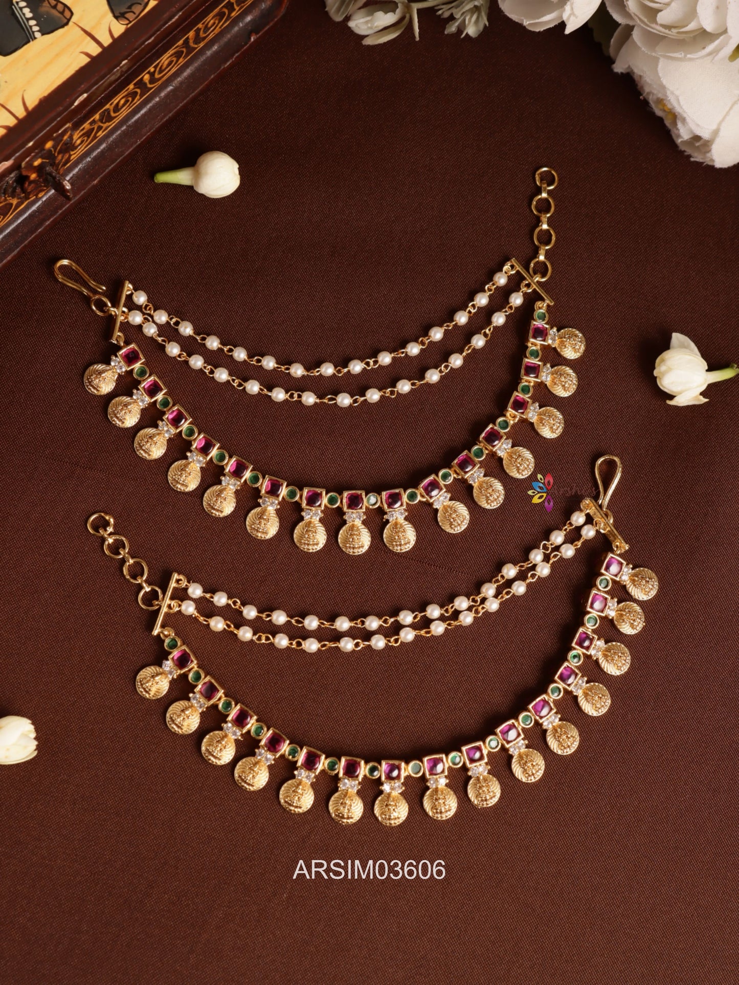 Lakshmi Coin Pearl Earchains