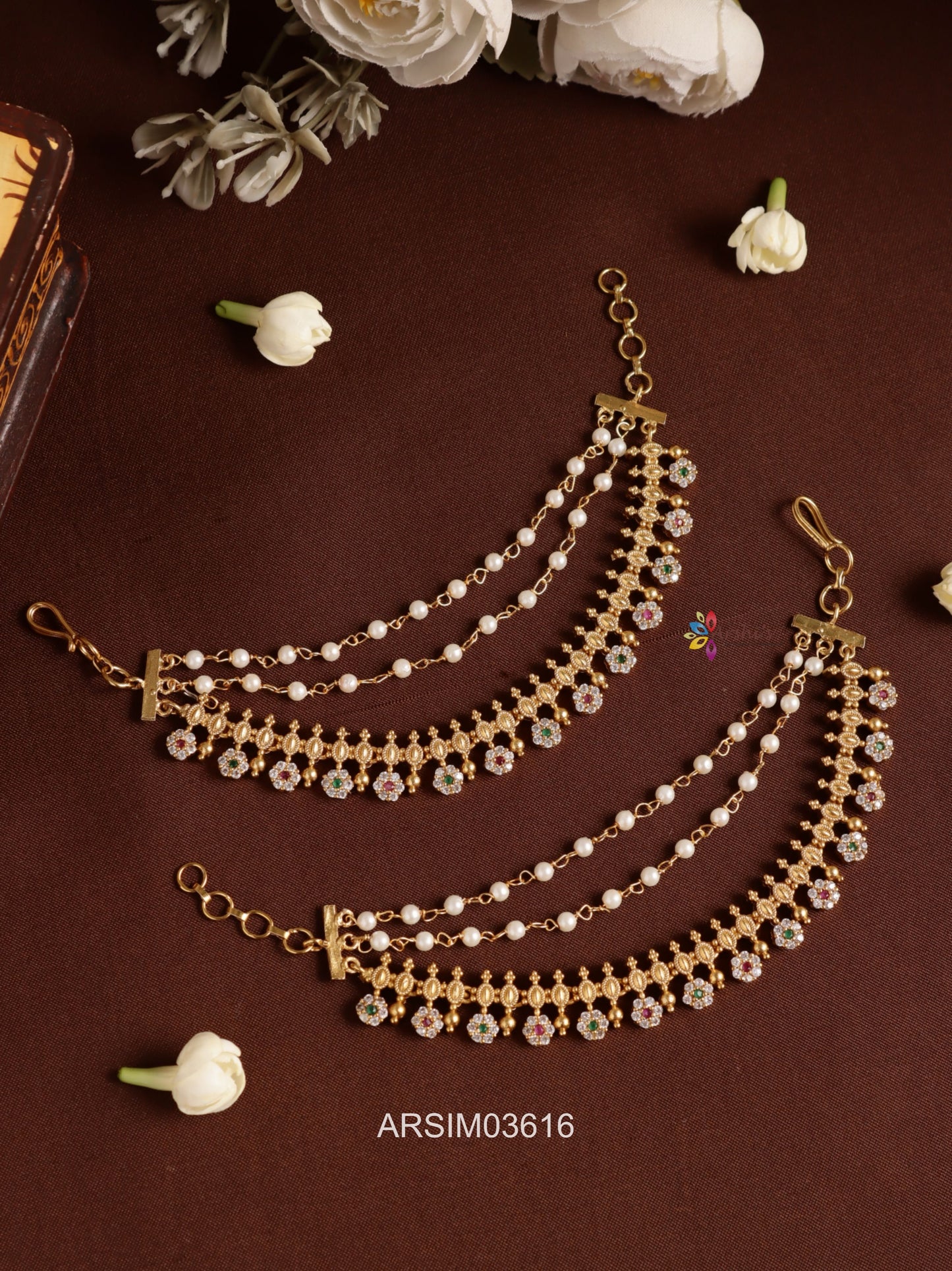 Matte Flower Design Layered Earchains