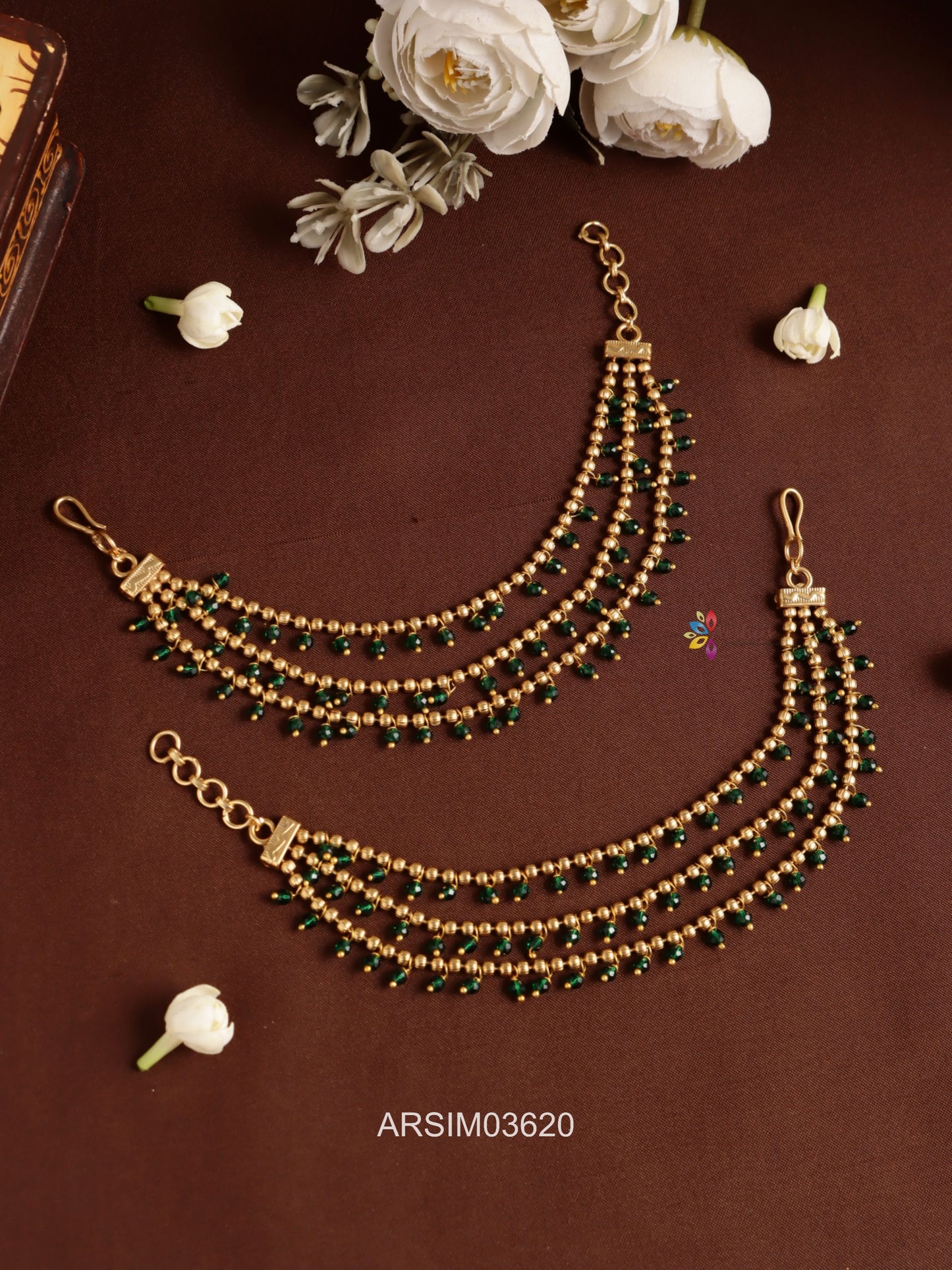 Layered Green Bead Earchains
