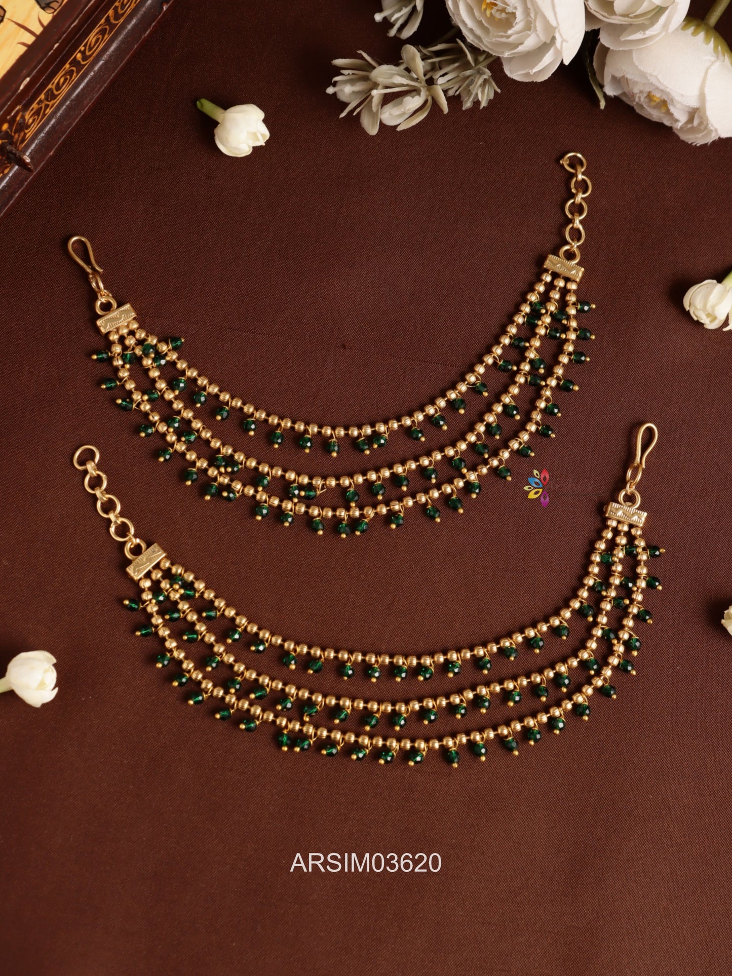 Layered Green Bead Earchains