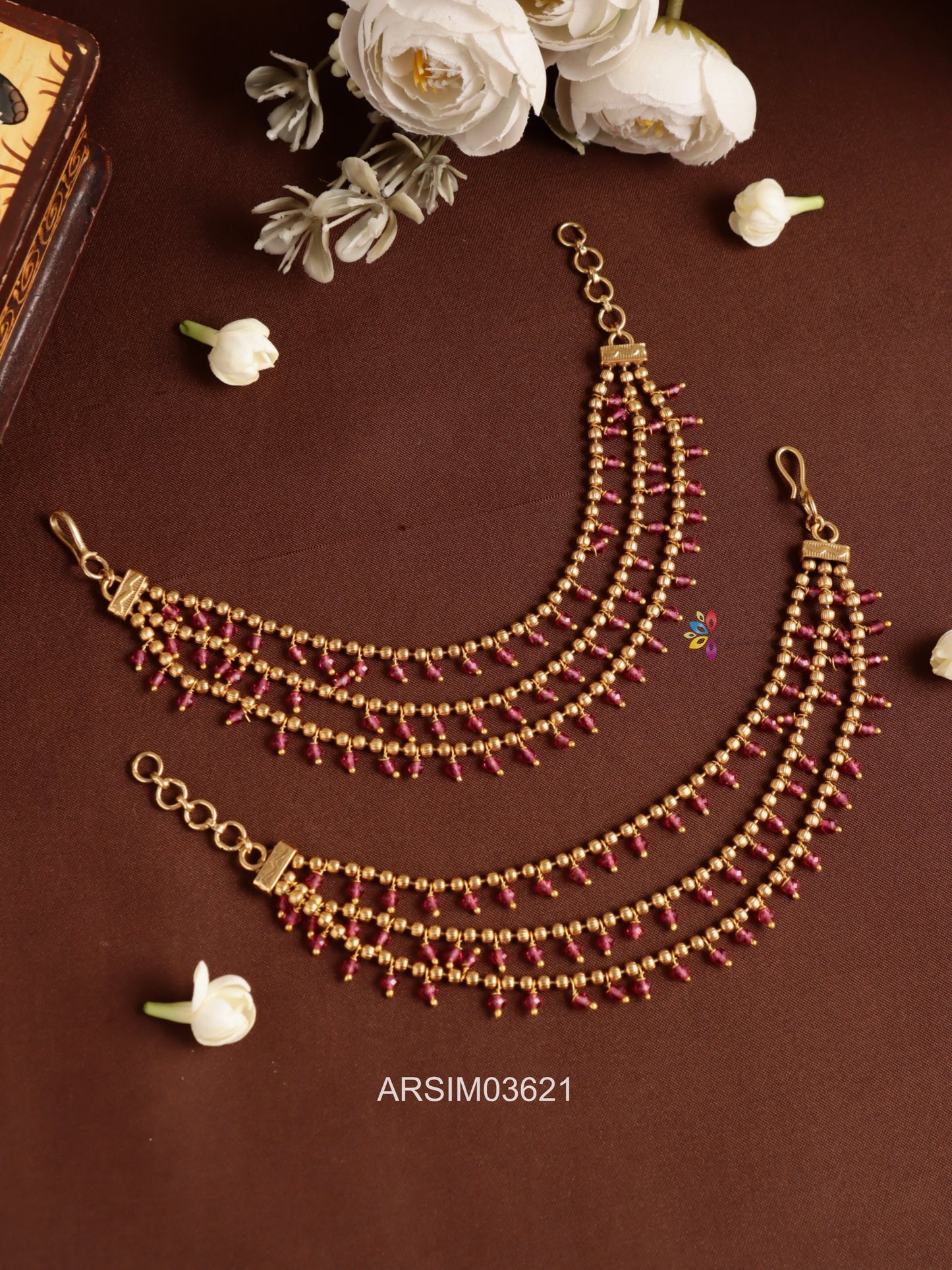 Three Layer Red Bead Earchains