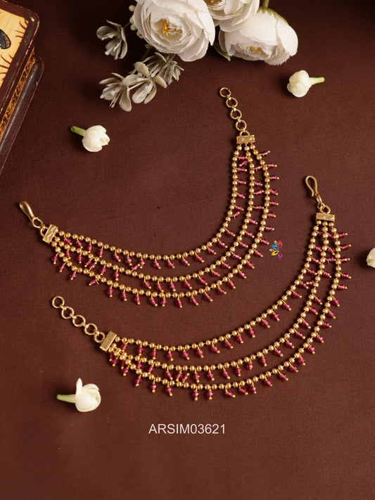 Three Layer Red Bead Earchains