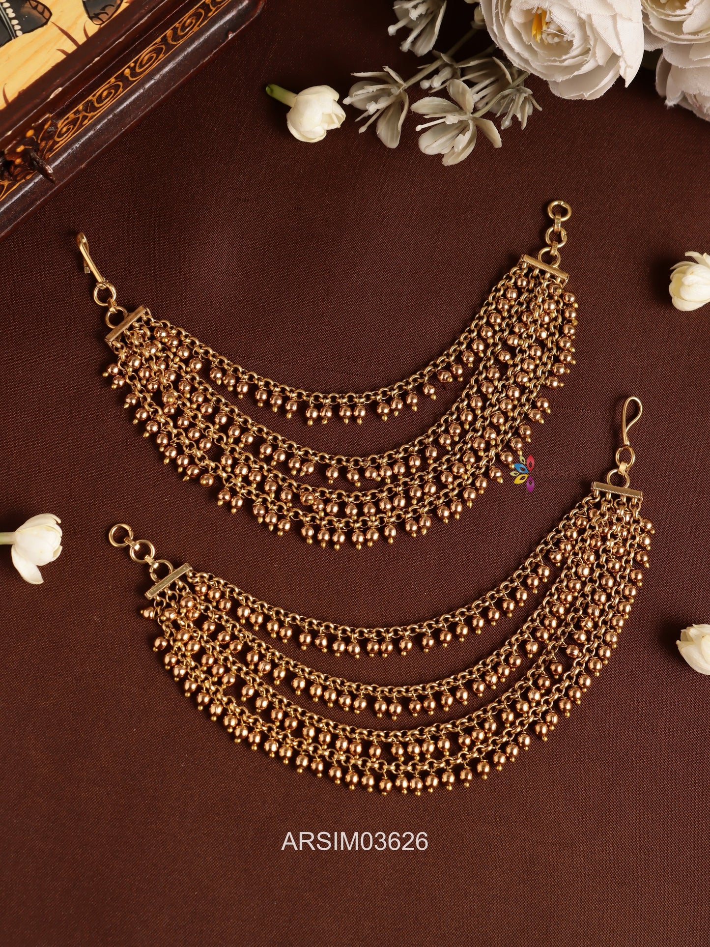 Four Layered Gold Bead Drop Earchains