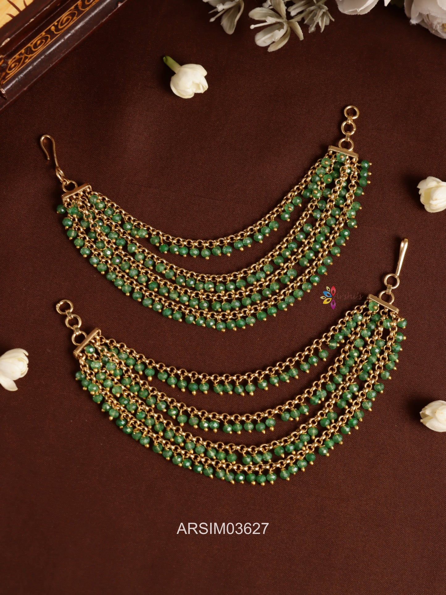 Four Layered Green Bead Drop Earchains
