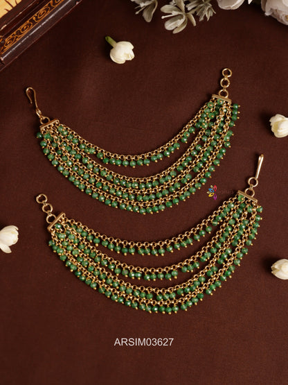 Four Layered Green Bead Drop Earchains