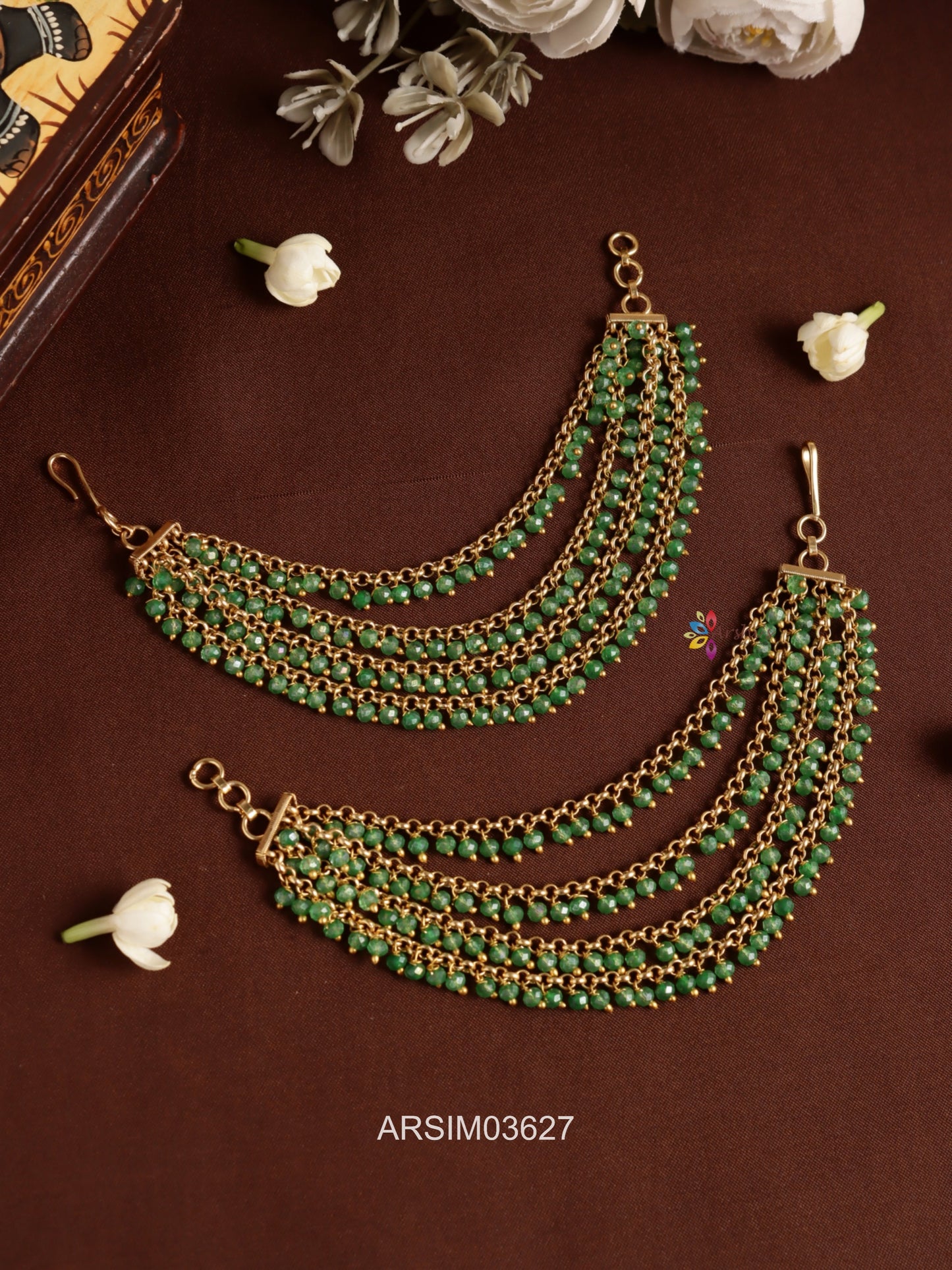 Four Layered Green Bead Drop Earchains