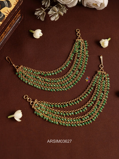 Four Layered Green Bead Drop Earchains