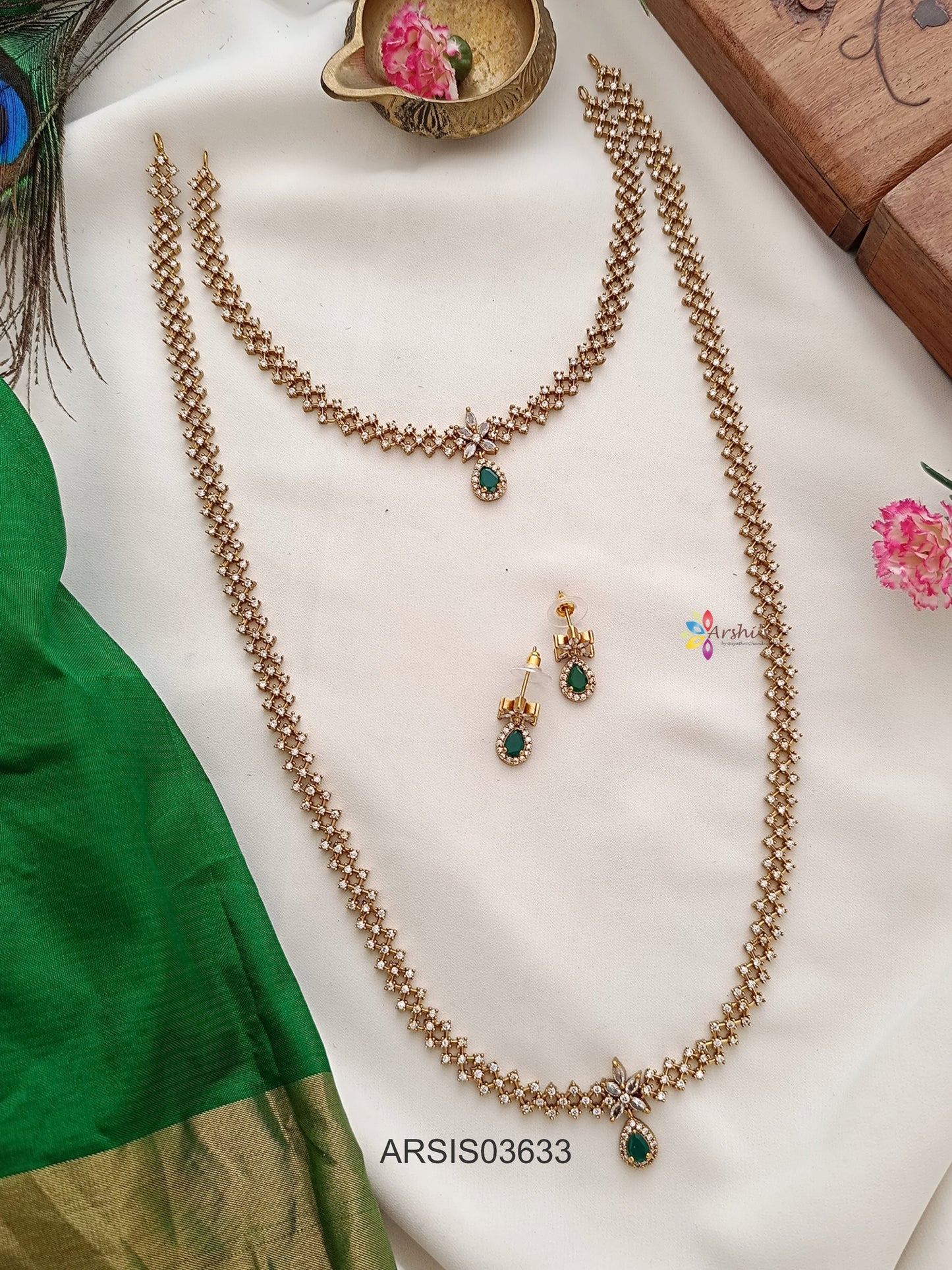 AD Stone with Emerald Pendant Jewellery Set