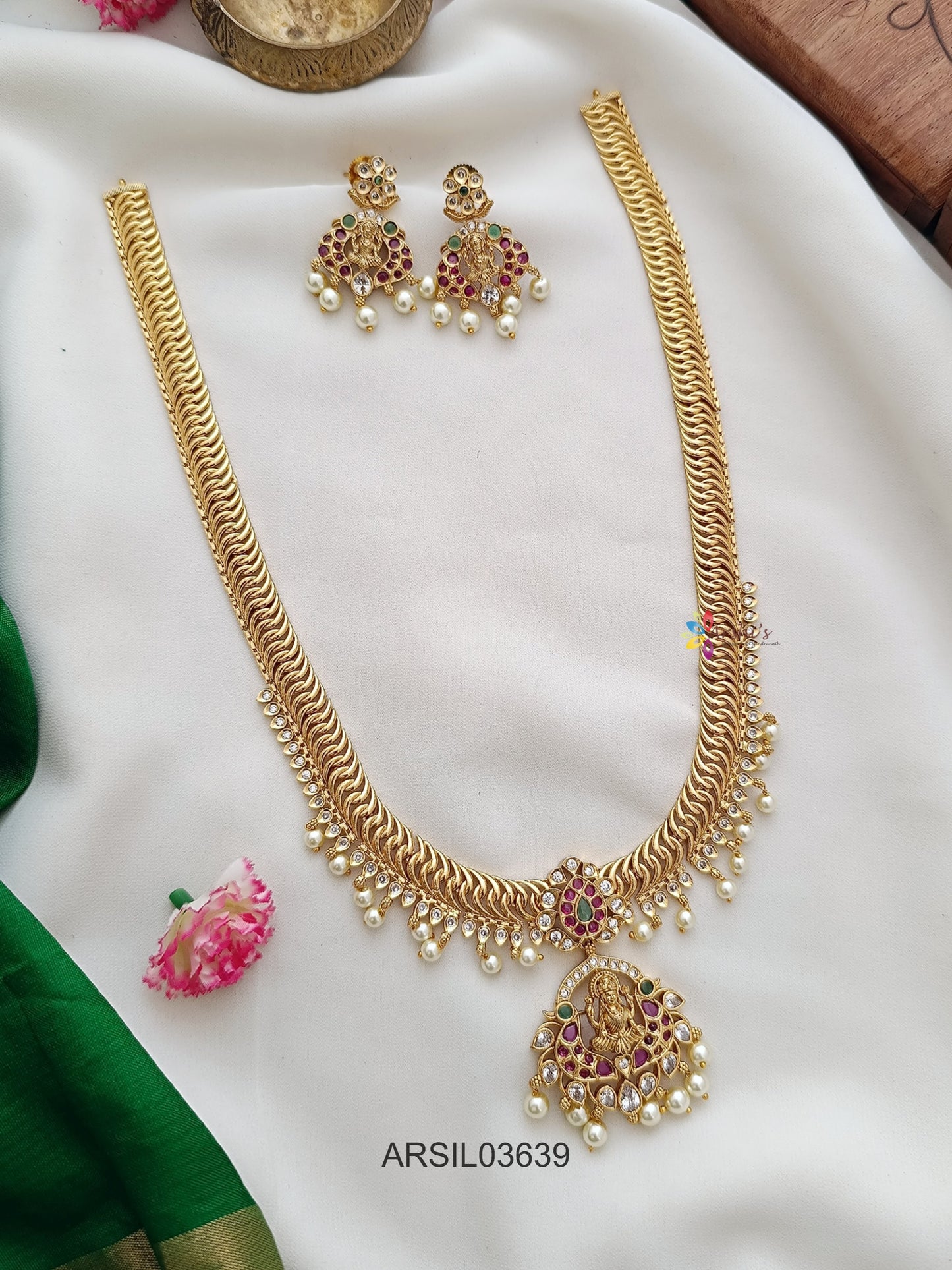Jalebi Design Lakshmi Pendant Long Haram