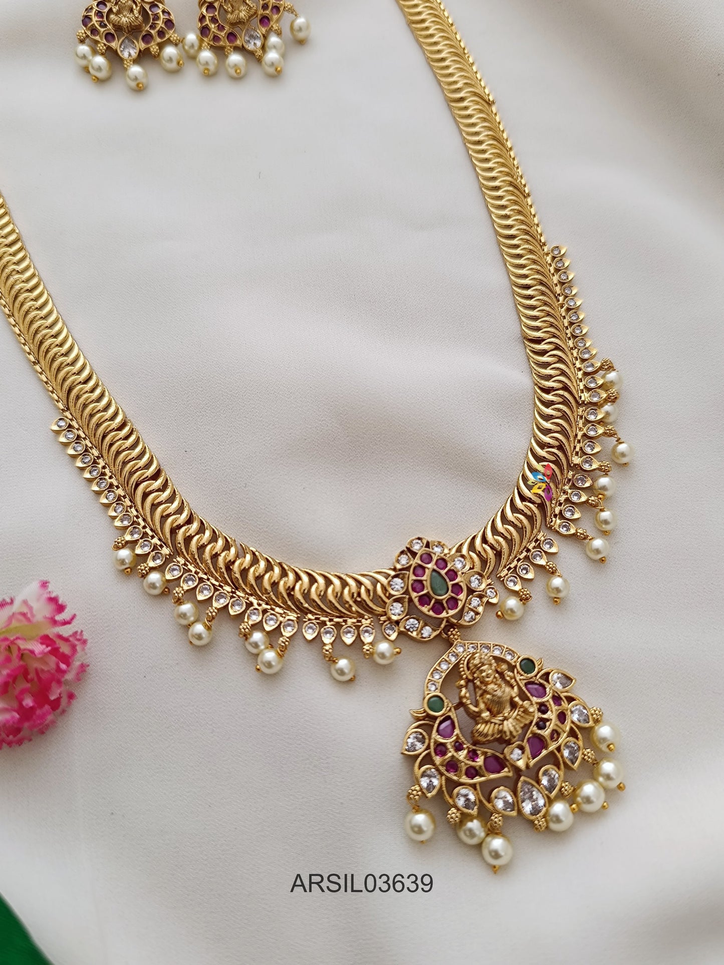 Jalebi Design Lakshmi Pendant Long Haram