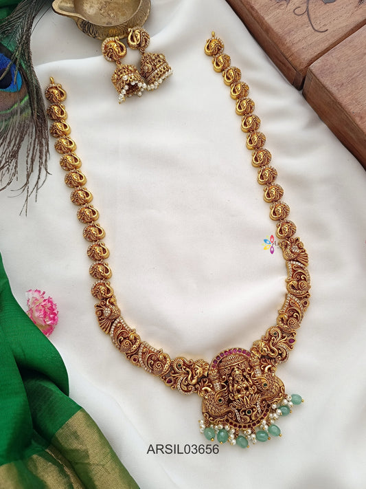 Antique Peacock Lakshmi Pendant Long Haram
