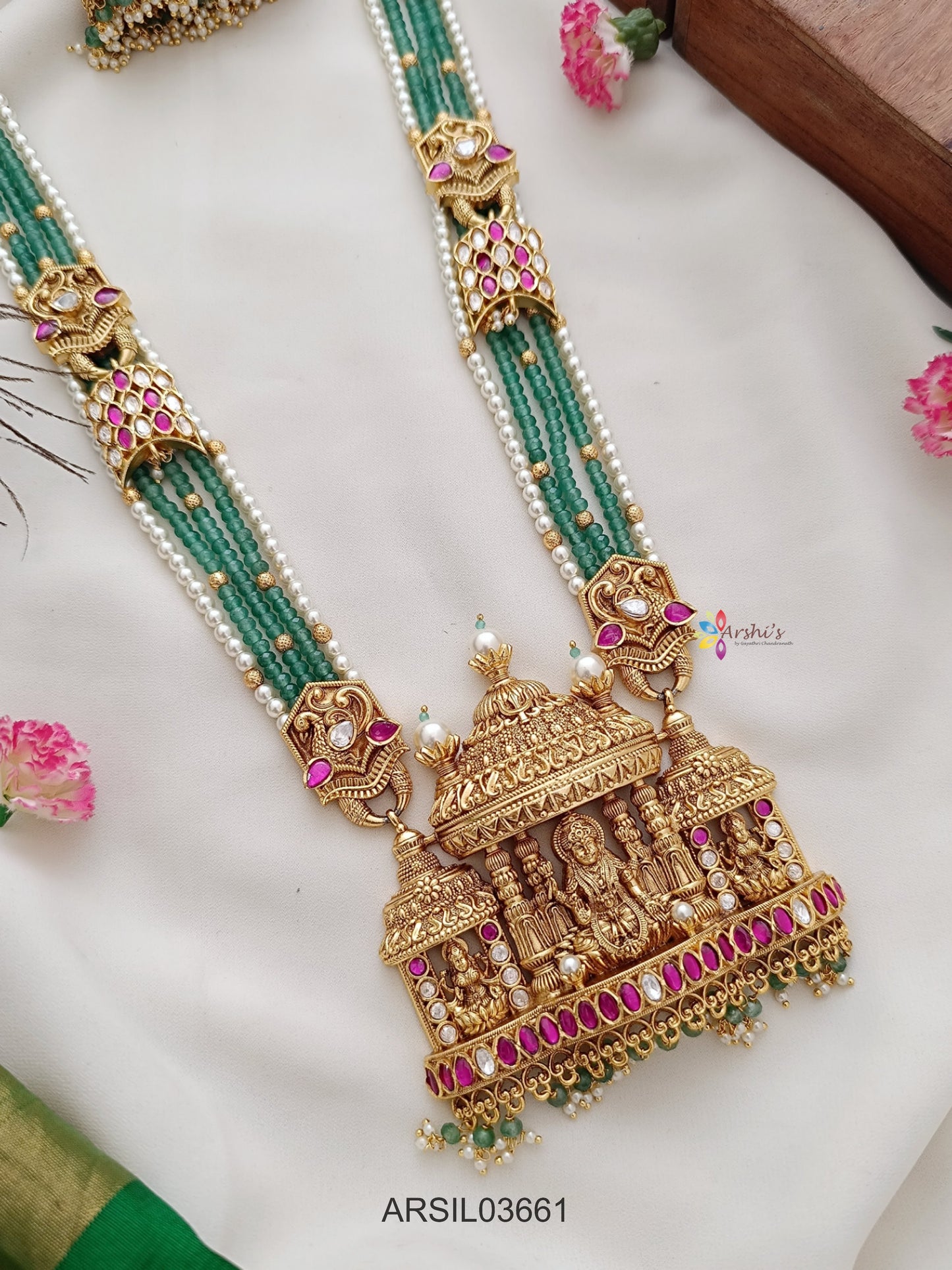 Green Bead Jadau Kundan Long Haram
