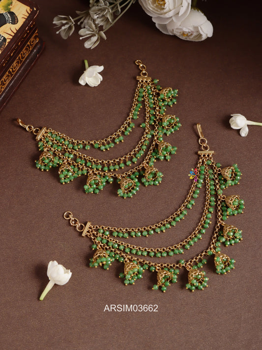 Green Bead Jhumka Earchains