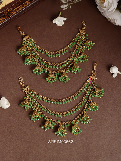 Green Bead Jhumka Earchains