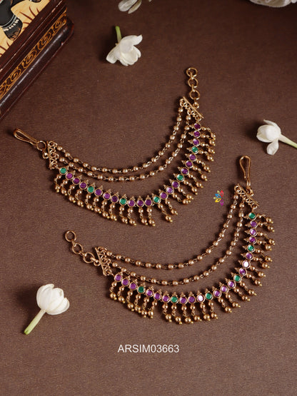 Kemp and Green Gold Bead Earchains