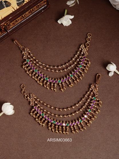 Kemp and Green Gold Bead Earchains