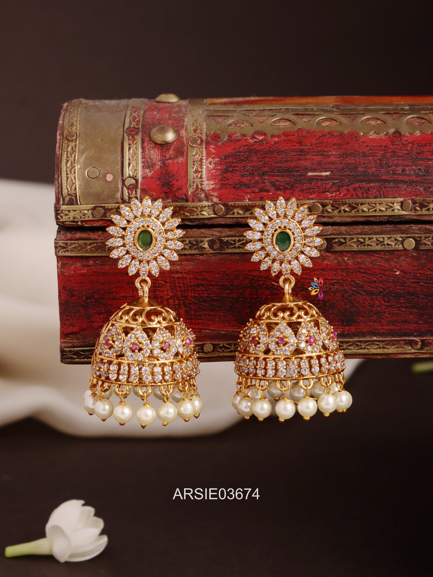AD Stone Pearl Drop Jhumka