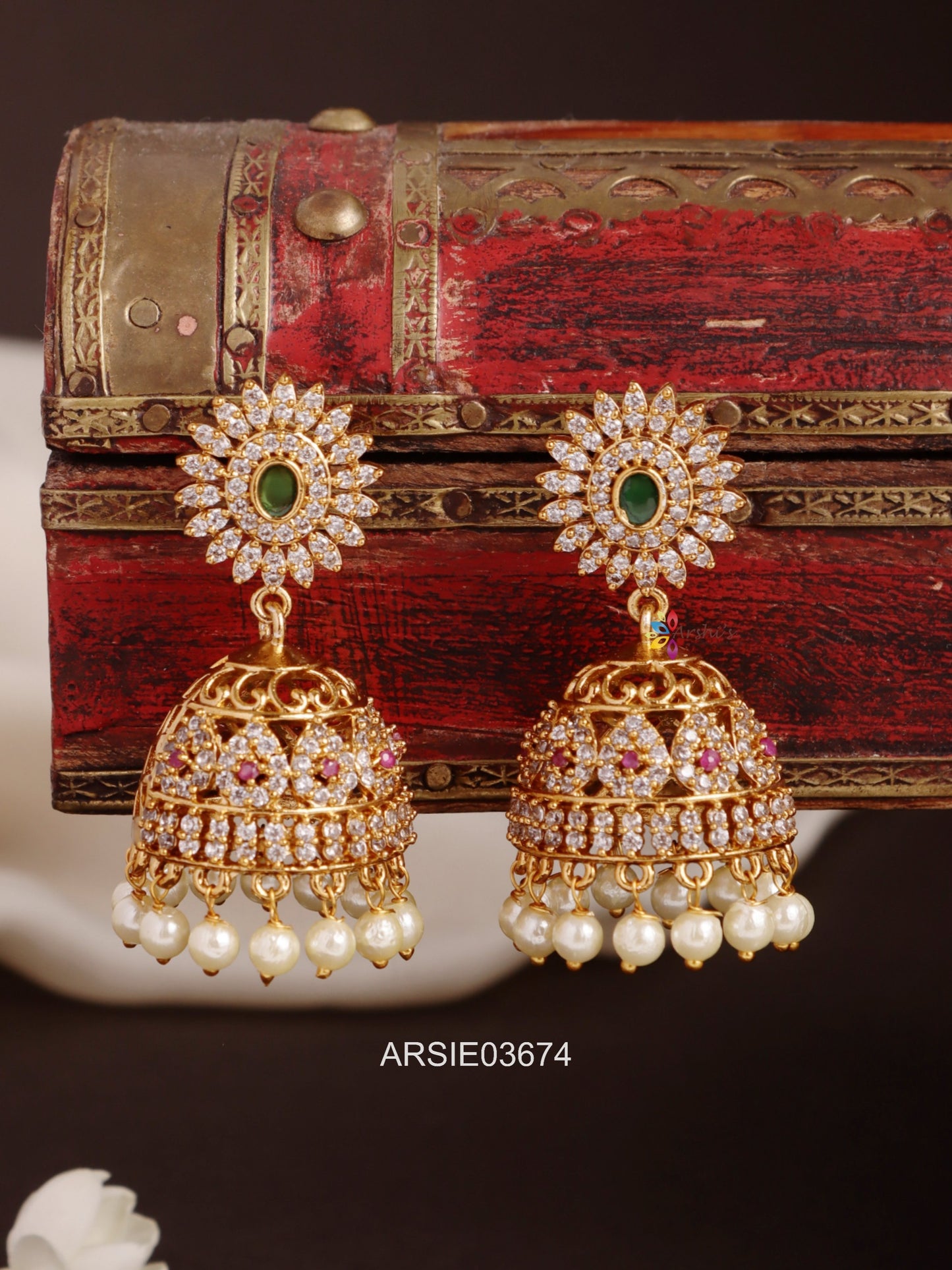AD Stone Pearl Drop Jhumka