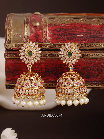 AD Stone Pearl Drop Jhumka
