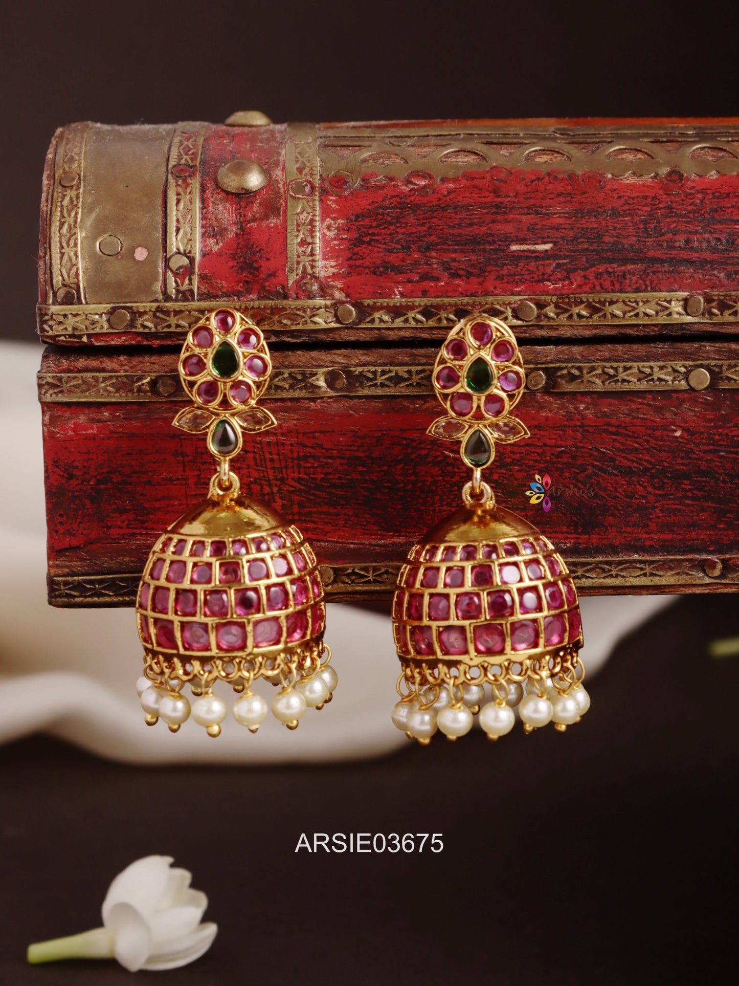 Kemp Stone Pearl Drop Jhumka