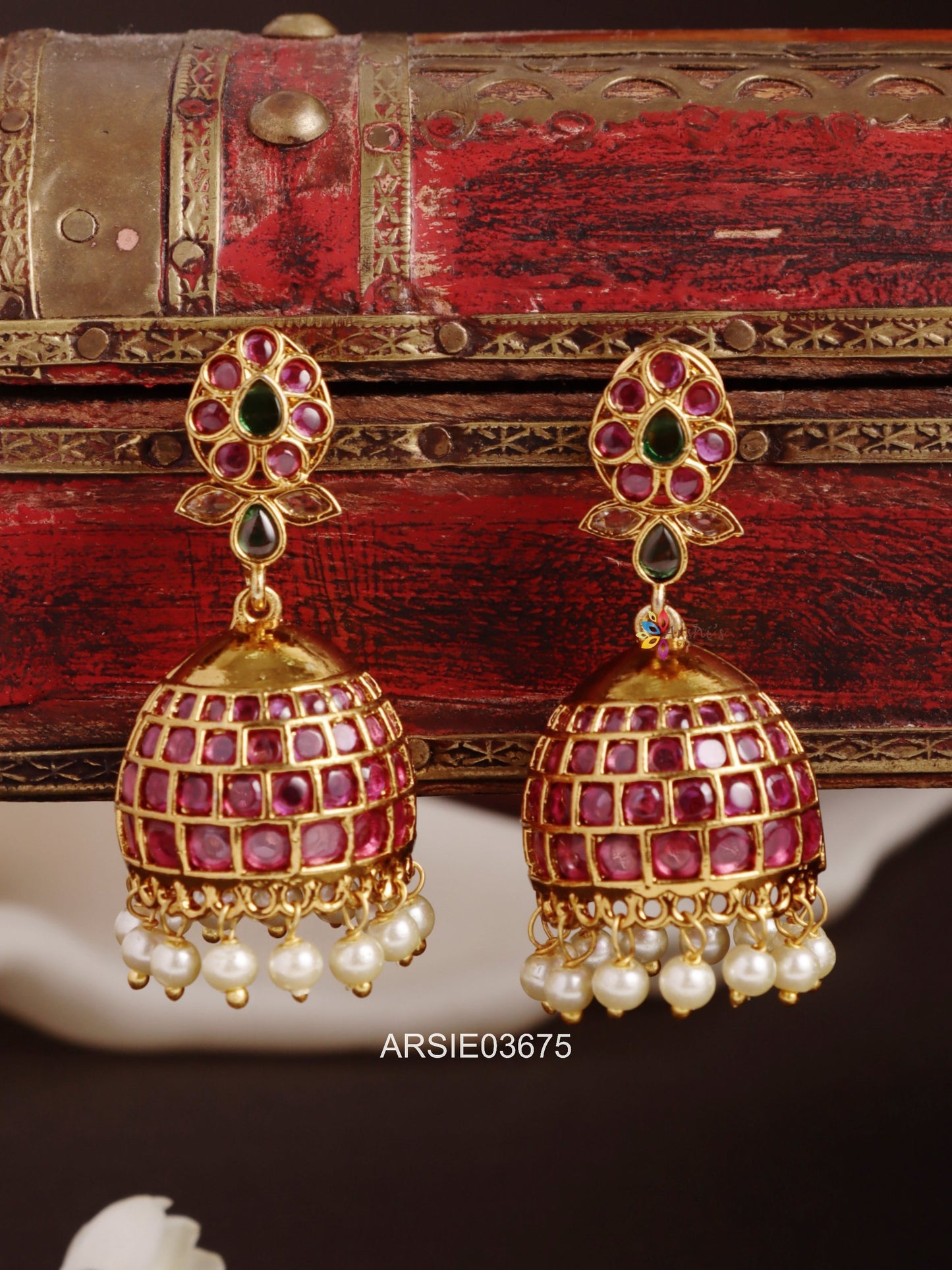 Kemp Stone Pearl Drop Jhumka