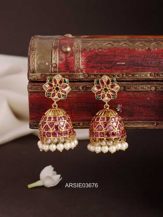 Flower Kemp Stone Jhumka