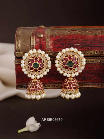 Meenakari Kemp Stone Jhumka