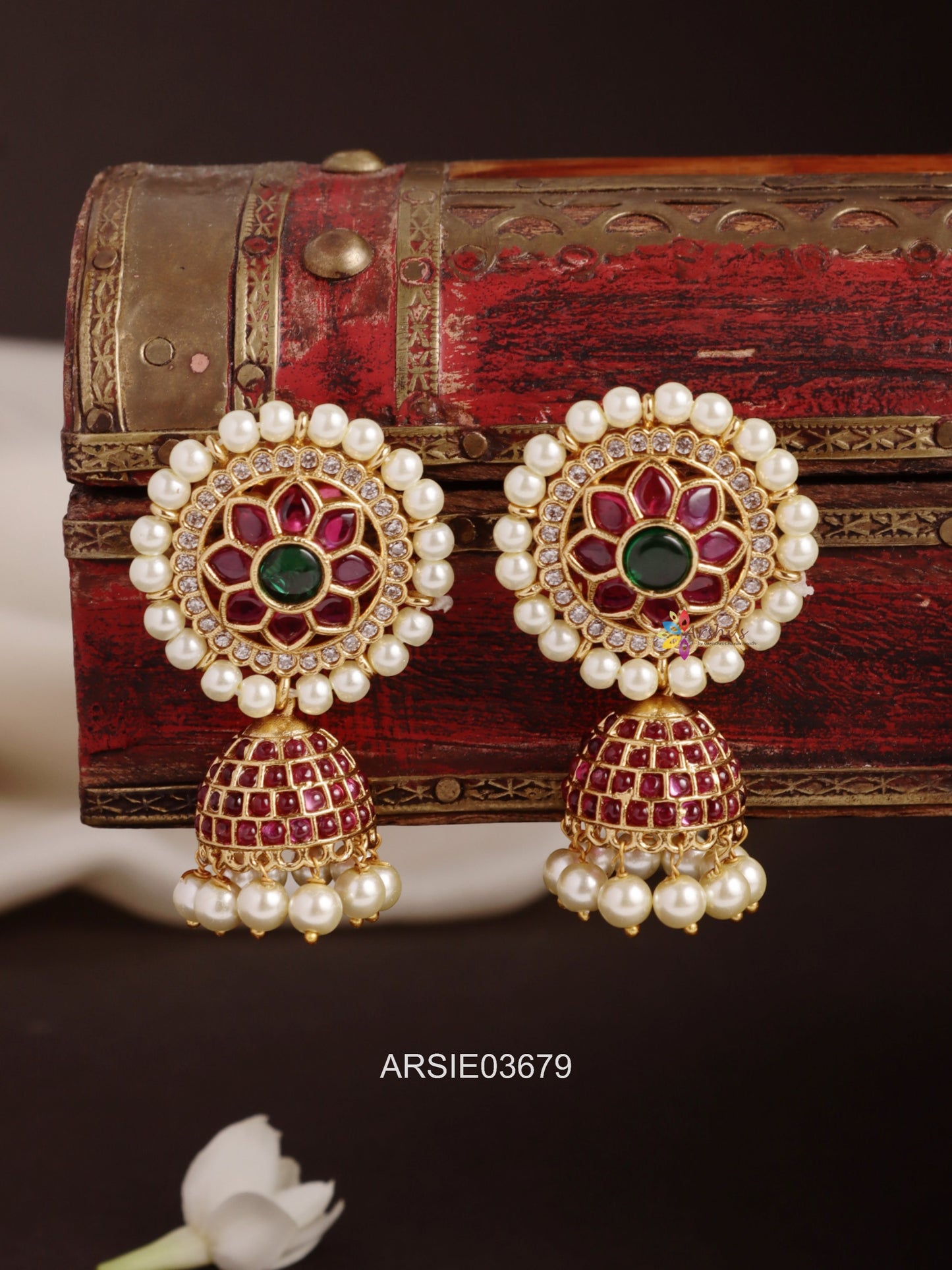 Meenakari Kemp Stone Jhumka
