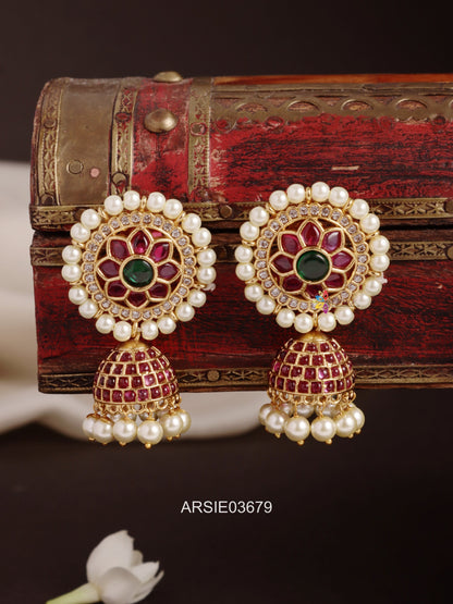 Meenakari Kemp Stone Jhumka