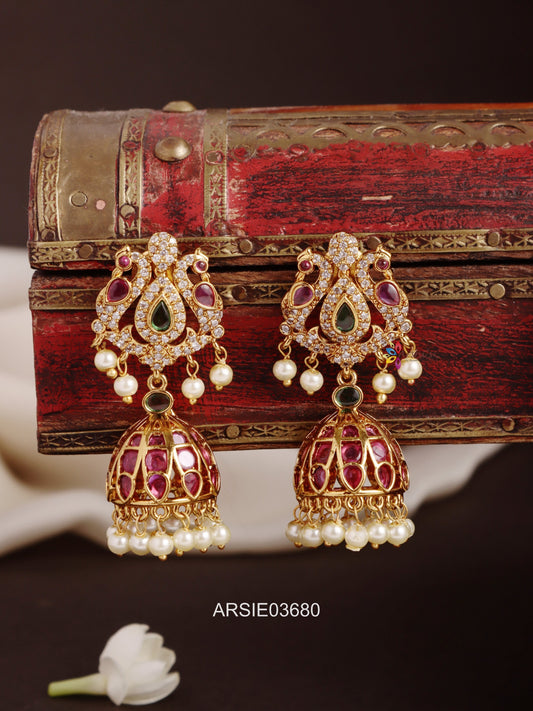 Peacock Kemp and White Stone Jhumka