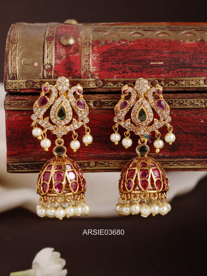 Peacock Kemp and White Stone Jhumka