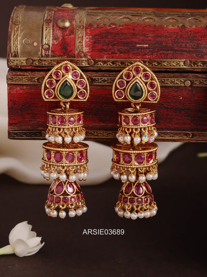 Kemp Studded Three Layer Jhumka