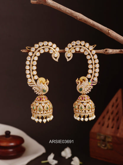 Peacock White Stone Earcuffs