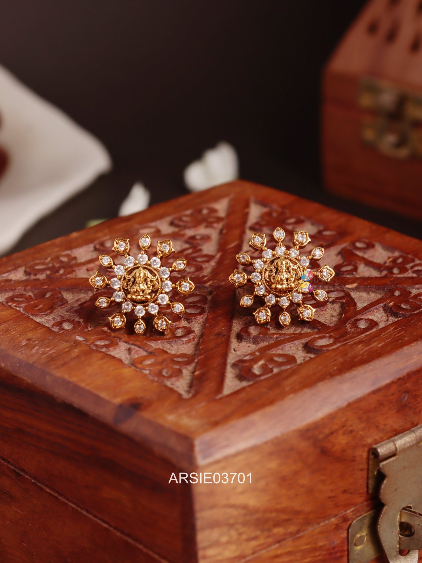 Antique Lakshmi White Stone Ear Studs