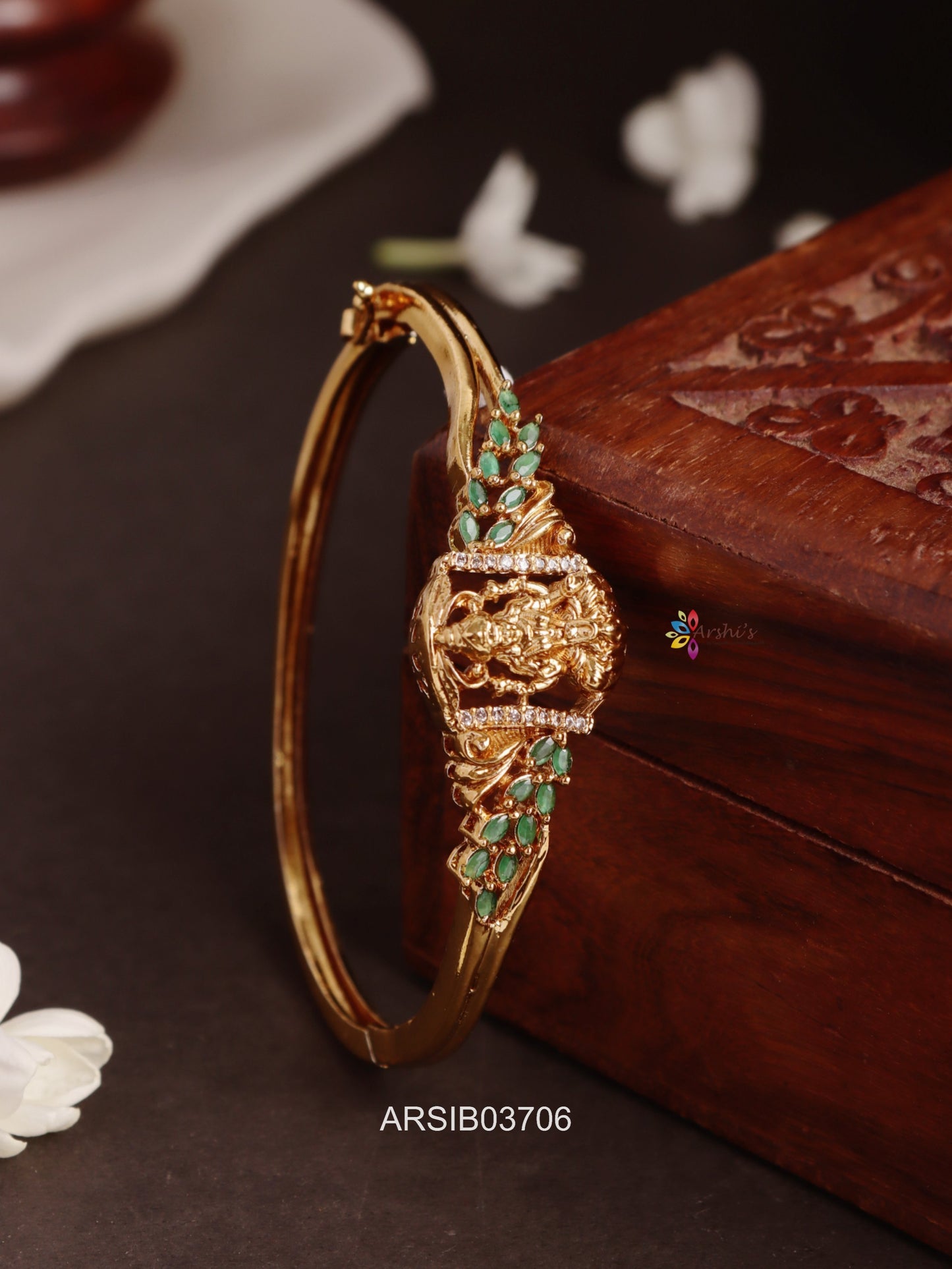 Lakshmi Green Stone Openable Bracelet