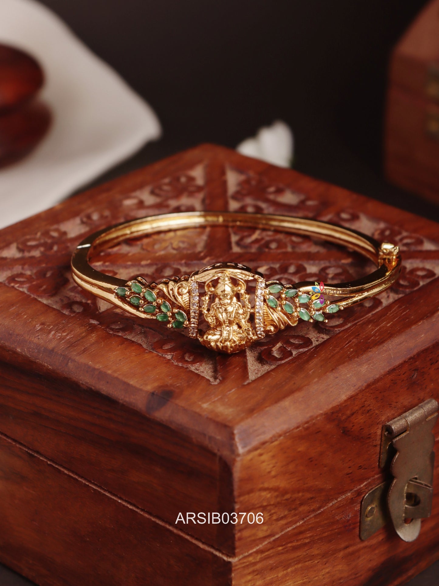 Lakshmi Green Stone Openable Bracelet