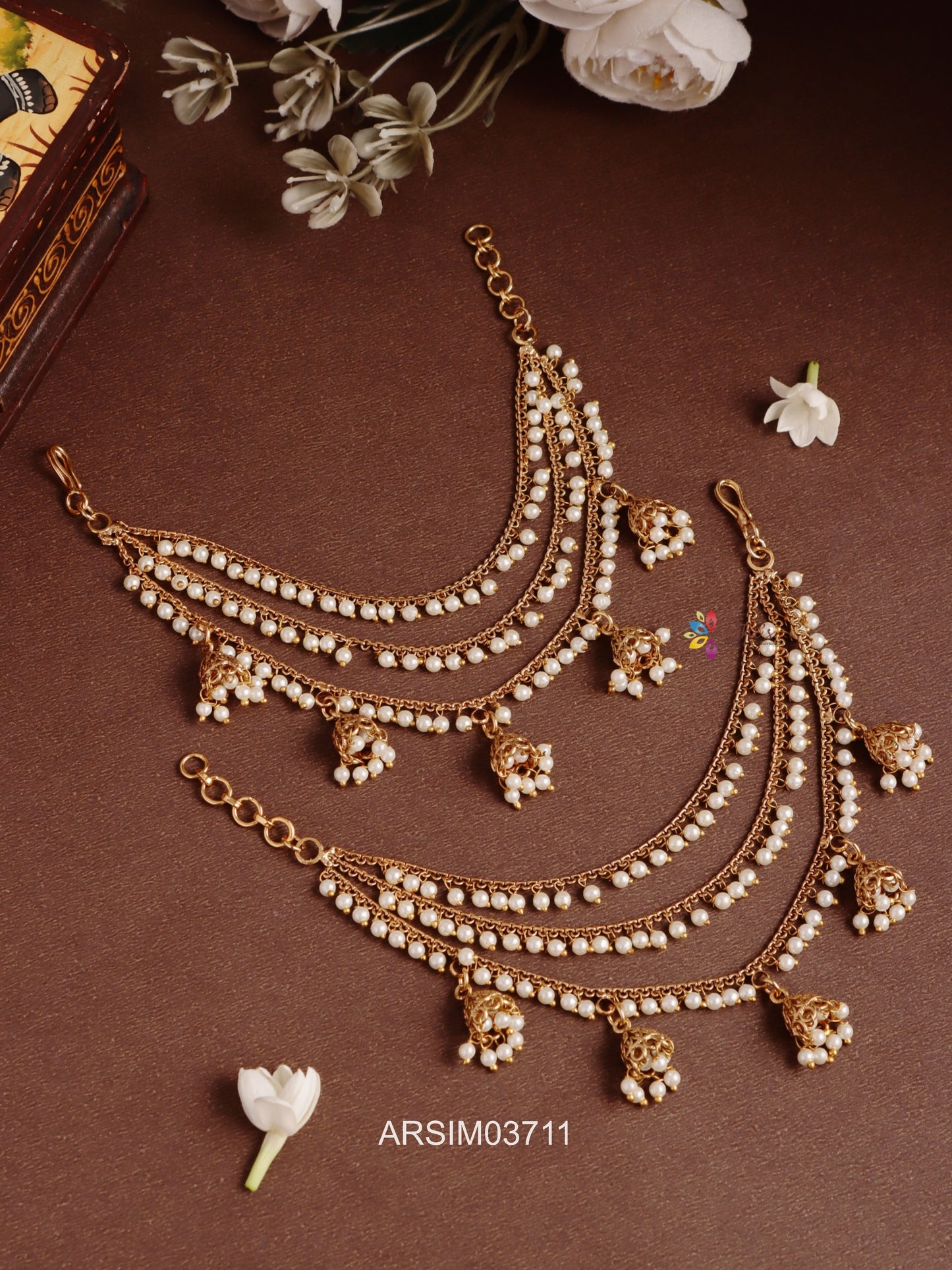 Pearl Jhumka Drop Earchains