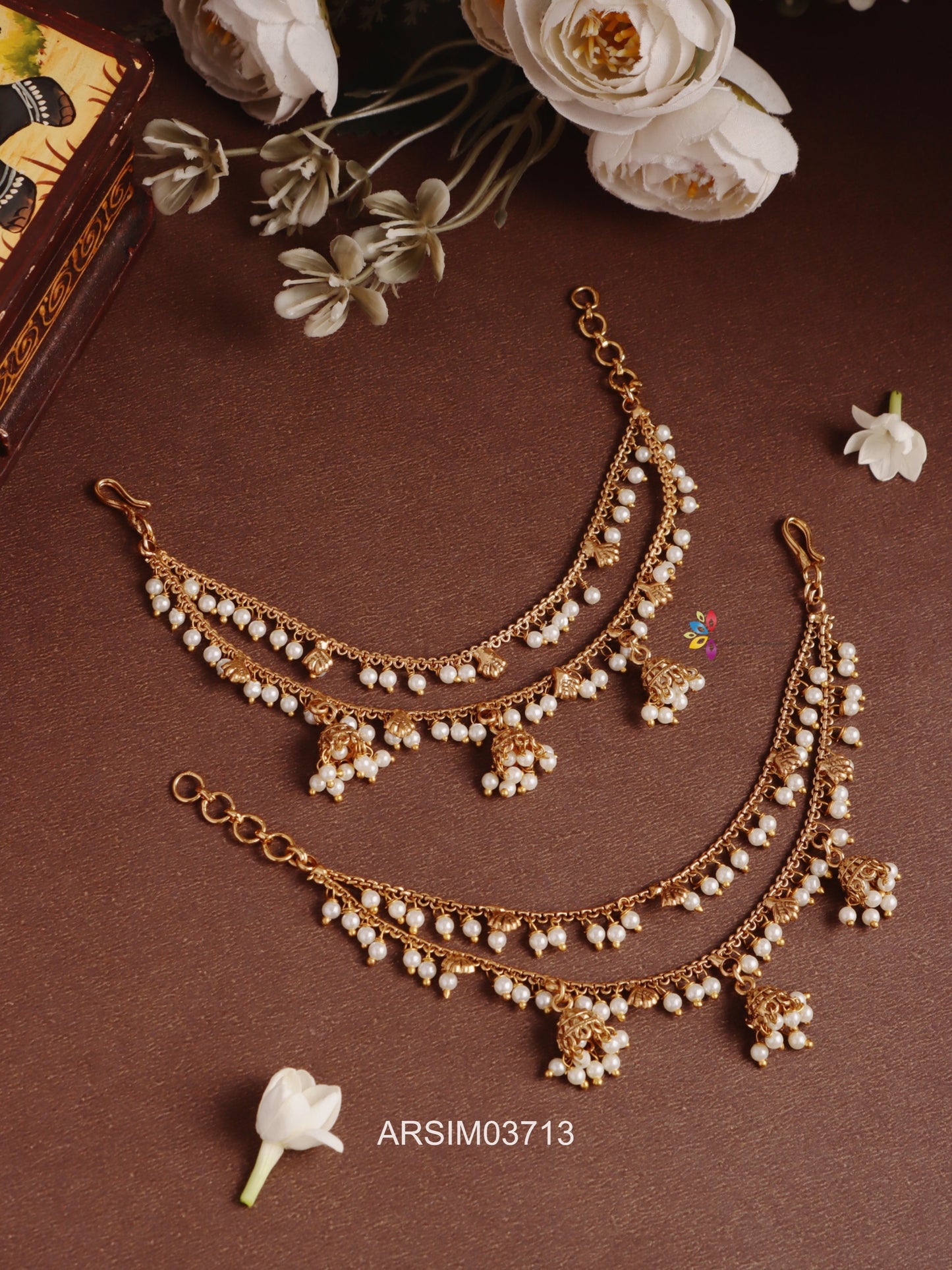 Two Layer Pearl Jhumka Drop Earchains