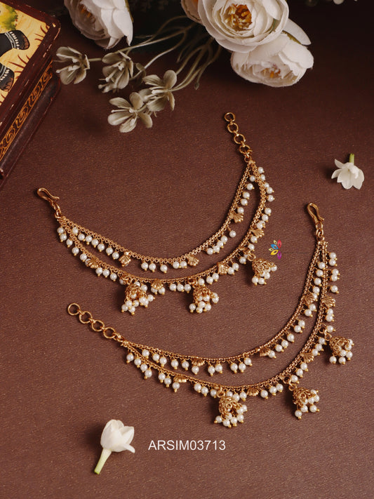Two Layer Pearl Jhumka Drop Earchains